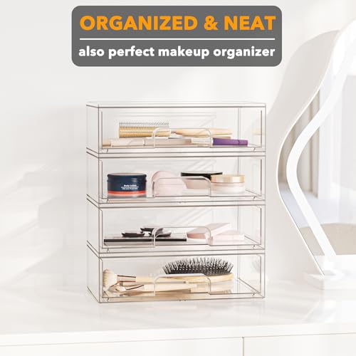 SpaceAid Bottle Storage Organizer Baby - Acrylic Bottles Station Organizer Container, Stackable Clear Drawers for Countertop, Vanity, Bathroom, Cabinet, Pantry Organization, 4 Pack, 4L, 13.7"H - size: 13.7"H, 4 Pack, 4L