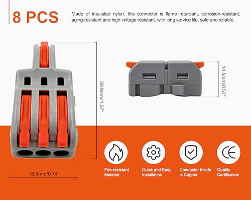 24PCS Lever Wire Connectors Assortment Kit, 2/3/5 Way Compact Splicing Terminal Blocks for 24-12AWG, Flame Retardant Nylon