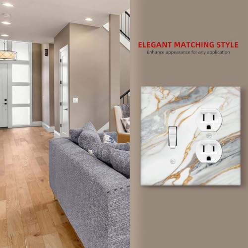 White Gray Gold Marble Light Switch Cover Decorative Wall Plate - color: 2 Gang 1 Toggle 1 Duplex Comb