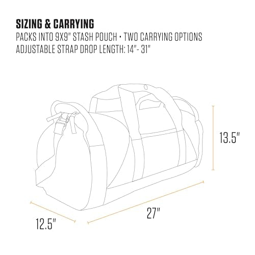 Carhartt Classic Round Duffel with Utility Pouch, Heavy-Duty, Water-Resistant Packable Gear Bag for Jobsite, Gym, and Travel - color: Black, style: 60l
