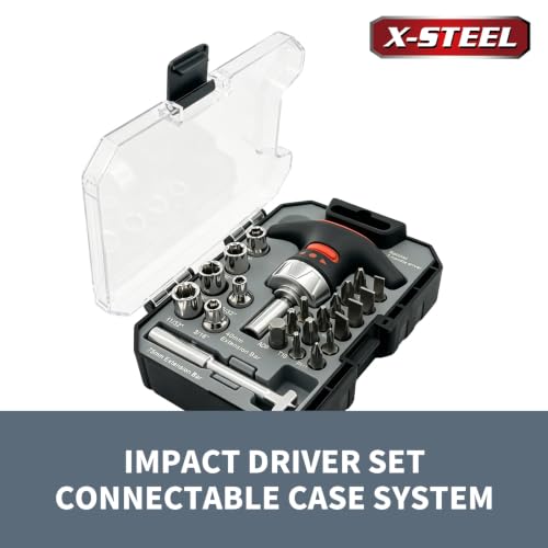 X-Steel 24 in 1 Magnetic Screwdriver,Socket Ratchet Wrench Set,Mini Racheting T-Handle Torx Slotted Phillips Square Screwdriver Set Tools Set with Portable case for Home Dorm - size: 24PCS