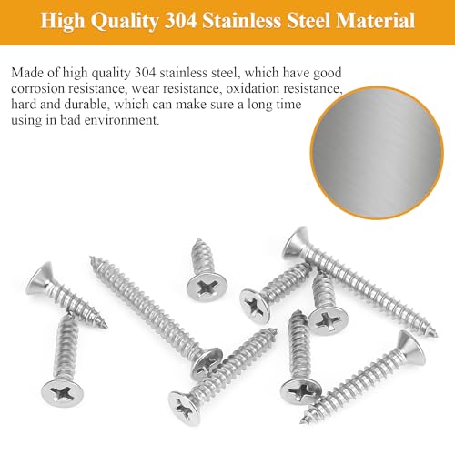 165 Pieces #7 x 1/2" 5/8" 3/4" 1" 1-1/4" Wood Screws Set, Phillips Countersunk Head #7 Self-Tapping Screws Assortment Kit, 304 Stainless Steel - size: #7, style: Phillips Countersunk Head