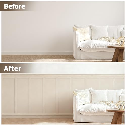 Board and Batten Wall Panel Kit,Paintable Wainscoting Panels Easy Install for Bedroom Living Room Hallway, Covers 94" x 54" Molding Trim Slat with Edge Strip, Paintable White