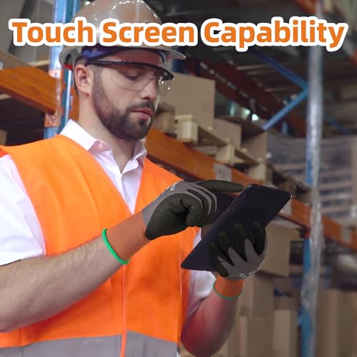 Schwer 6 Pairs Work Gloves Sandy Nitrile Coated, Touchscreen, LT5626, S - color: Grey, size: Small