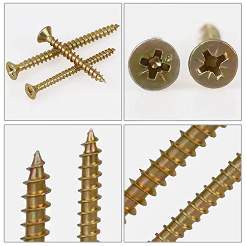 M4 M5 Flat Head Wood Screws Assortment Kit 220 Pcs,Phillips Drive Countersunk Head Self-Tapping Wood Screws,Yellow Zinc Plated Finish Screw Kit,Screws for Drywall/Sheetrock/Wood,Full Thread - style: M4M5 220PCS