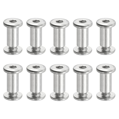 PATIKIL Hex Chicago Screws, 10 Set Binding Screw Posts M6 x 15 mm Connecting Hex Drive Socket Cap Bolt Nuts for Scrapbook Leather Belt Album Photo Furniture Repair, Silver - size: M6 x 15