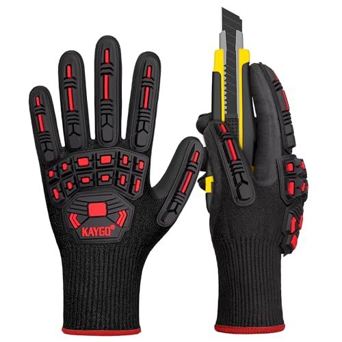 KAYGO TPR Impact Resistant Work Gloves for Men, MicroFoam Nitrile Coated | ANSI Cut Resistant Level A3, Anti-Abrasion & Firm Grip, TPR Back Impact Guard, for Mechanics, Construction, Glass Handling - size: Small
