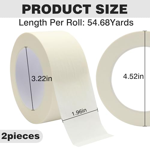Masking Tape 2 inch Wide, 2 Pack General Purpose Beige White Painters Tape for Crafts Painting Labeling Edge Finishing, 2 inch X 55 Yards X 2 Rolls - color: Beige White, size: 2 inch x 55 yards, 2 rolls