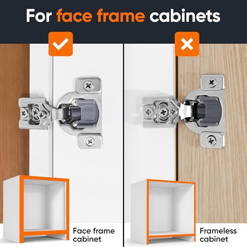 Decobasics 50 Pack Soft Close Cabinet Hinges – 7/16" Overlay for Kitchen Cabinet Doors, Face Frame Concealed Hidden Hinges – Stainless Steel, Self-Closing with 3-Way Adjustment & Slow Close Damper - size: 7/16 Inch