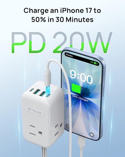 TROND Electrical Outlet Extender 360° Rotating Plug with 20W USB C, 18in - size: 1.5 FT 360° Rotating Plug