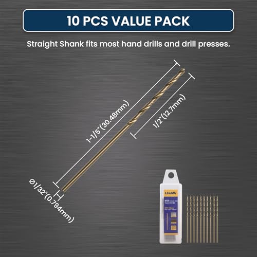 LU&MN M35 Jobber Drill Bits, 1/32", 10 Pcs - size: 1/32"