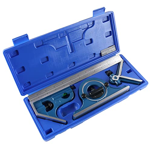 Accusize Industrial Tools 12'' 4 Combination Square Ruler Set Protractor Satin, 4-R Graduation, 0000-8101 - size: 12" 4R
