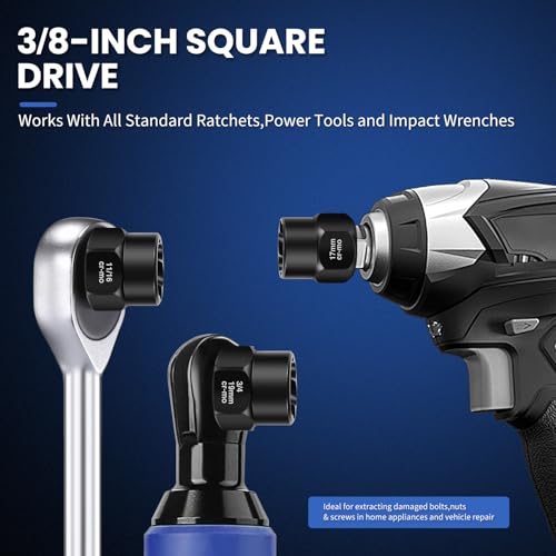 13PCS Bolt Extractor Kit, Stripped/Lug Nut Removal, 3/8" Drive,SAE & Metric - color: 13pcs