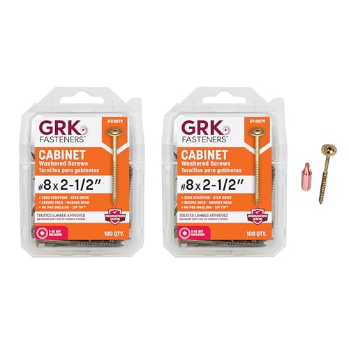 GRK Fasteners #8 x 2-1/2" Low-Profile Cabinet Washered Screws, 330 PCS - color: Brass, size: #8 x 2-1/2"