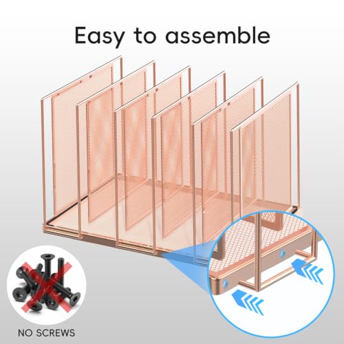 File Organizer for Desk, 5-Section Vertical File Sorter, Paper Holder Organizer Standing Metal File Folder for Office Home Classroom, Rose Gold - color: Rose Gold, size: 1 Pack 5-Section