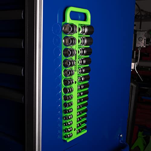 OEMTOOLS 23117 3/8" Drive Portable Magnetic Socket Organizer Tray, Magnetic Socket Holders Organizers For Tool Box, Shop, Or Garage, Holds Up To 28 Tools, Metric/SAE, Green - style: 3/8 Inch Drive