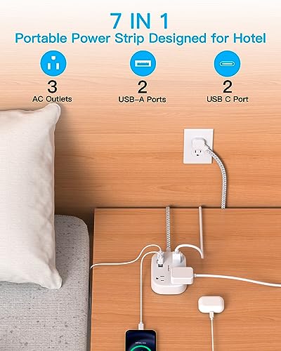Cruise Essentials 2026,One Beat Travel Power Strip with USB C,Flat Plug 6ft - color: White, size: 6Ft