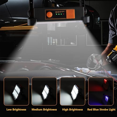 120W Solar Rechargeable Work Light, 144 LED Portable Flood Light with Stand, IP66 Waterproof 4 Modes LED Job Site Lighting Flashlights for Mechanic Camping Fishing Car Repair - color: Black