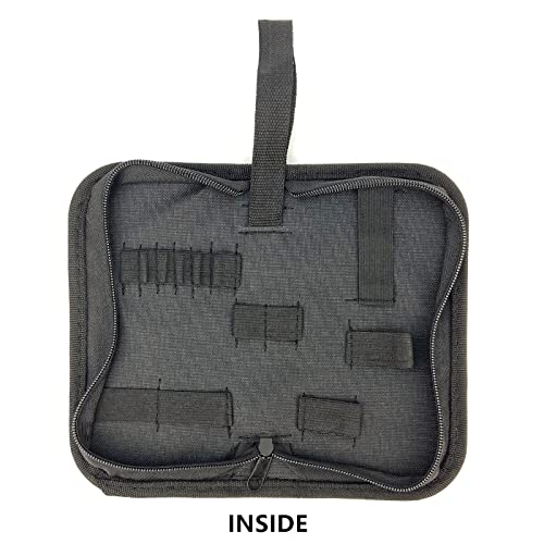 Umaki 2pack Small Tool Pouch Organizer, Canvas Zipper Pouch with 13 Adjustable Loops and a Storing Belt, Utility Tool Bag for Craft Making, Maintenance, Electrician and Carpenters, 8'' x 4'', Black - color: black-2pcs