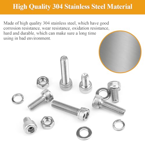 245 Pieces M5 Screws Nuts Washers Set, Sutemribor M5 x 6/8/10/12/16/20/25mm Hex Socket Head Cap Screws Nuts Washers Assortment Kit, 304 Stainless Steel, Fully Threaded - size: M5, style: Socket Head