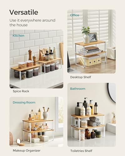 SONGMICS Cabinet Organizer Shelf, Set of 2 Spice Rack, Kitchen Storage - color: Cloud White + Natural Beige, size: 15.6"w
