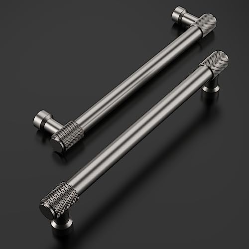 Amerdeco 10 Pack Brushed Satin Nickel Knurled Cabinet Pulls - 6.3 Inch(160mm) Hole Center Kitchen Cabinet Handles Drawer Pulls Hardware ZH0034 - color: Brushed Satin Nickel, size: 6.25"/160mm Hole Center