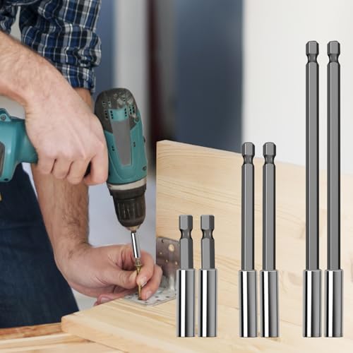 2.4/4/6 Drill Bit Holder with，6Piece Drill Extension Set， | 1/4 Hex Magnetic Bit Holder, Quick-Change CR-V Steel Drill Bit Extender for Screwdriver Bits, Nuts, and Sockets
