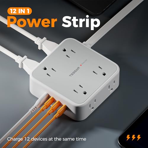 TESSAN Surge Protector Power Strip with 900J Surge Protection, 5 Ft, Grey - color: Grey with 3 USB C, size: 5 feet