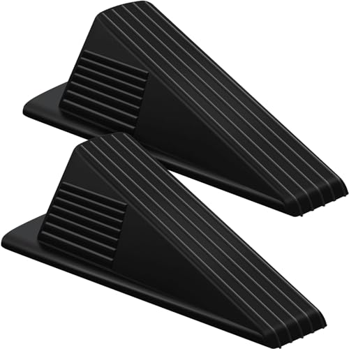 Frienda 2 Pcs Heavy Duty Rubber Door Stops Wedge Stackable,Black - color: Black