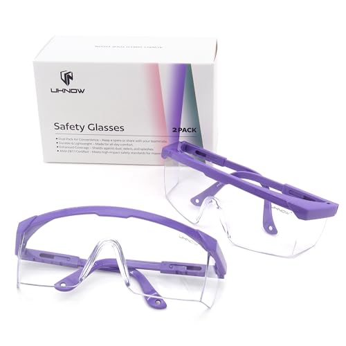 UKNOW Safety Glasses 2 Pack - Anti Fog Safety Goggles ANSI Z87.1 - Adjustable Protective Eyewear - Clear Lens Lab Goggles - color: Purple
