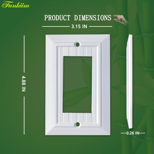 Pure White Classic Beadboard Wall Plates,Light Switch Covers,Electrical Outlet Covers, Switch Plates of Various Combination, Nature Bamboo Fiber Wall plate (1 Gang Decorator 4 Pack) - style: 1 Gang Decorator 4 Pack