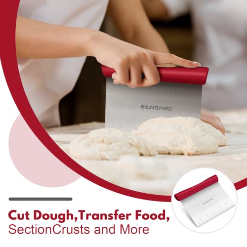 Multi-Purpose Stainless Steel Bench Scraper Dough Blender & Pastry Cutter - color: Red