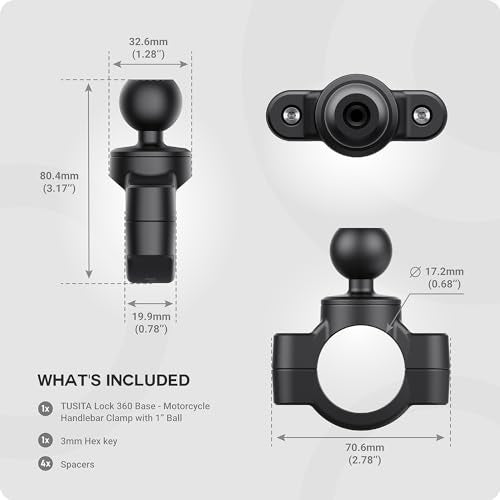TUSITA Motorcycle Mount Handlebar Rail Base with B Size 1" Ball - Small - size: 1" Ball Handlebar Clamp