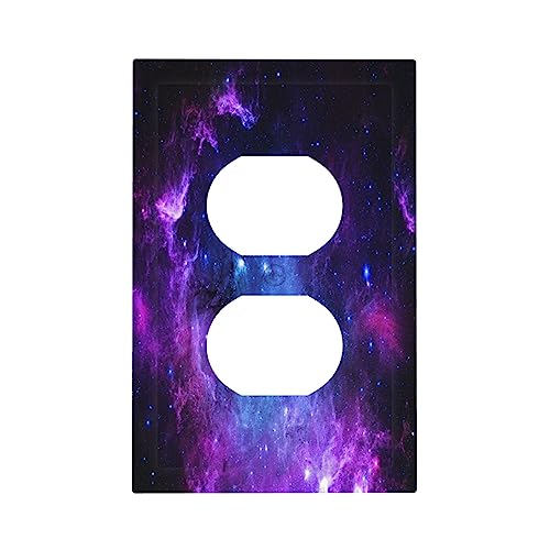 Galaxy Outer Space 1 Gang Duplex Device Wall Plate Cover Outlet Purple Nebula Light Switch Cover Universe Planet Electrical Faceplate Switchplate for Bedroom Bathroom - color: Galaxy Outer Space Purple Nebula Universe Planet, size: 1 Gang Duplex Wall Plat