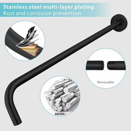 Shower Arm with Flange, 24 Inches Wall Mount Replacement Extension Showerhead Arm For Fixed Shower Head, Matte Black - color: Matte Black, style: 24 Inch