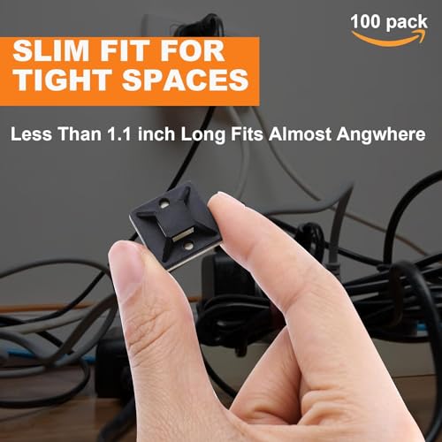 100 Pack 1.1 inch Zip Tie Adhesive Mounts Self Adhesive Cable Tie Base Holders with Multi-Purpose Tie wire clips with screw hole,Anchor stick on wire holder with 8 inch zip ties（White） - color: 100 Pack 1.1" White