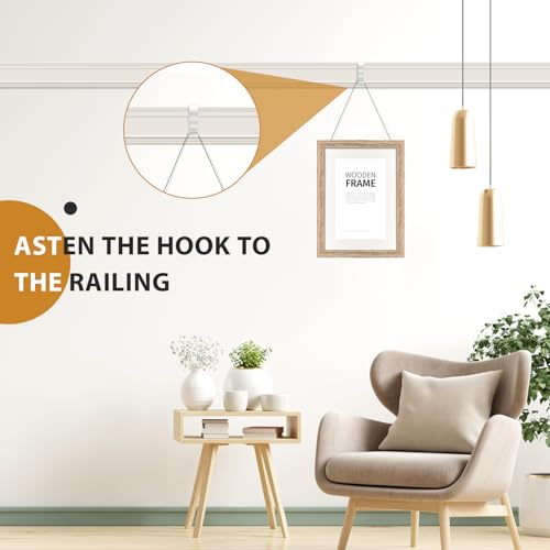 Dunzy 10 Pcs Picture Rail Hooks for Hanging, 59" Clear Nylon Cord, White - color: White, size: 59" Clear Nylon Cord
