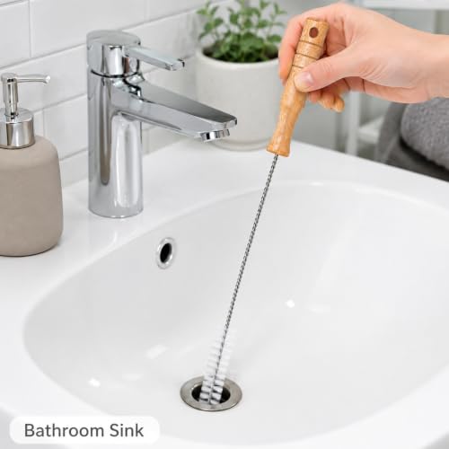 Drain Cleaning Brush, 28" Flexible Drain Cleaner Tool, Wooden Handle, 2Pack