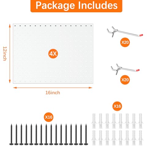 TORACK Metal Pegboard Panels and Hooks, Tool Organizer Peg Board, White - color: Cream White