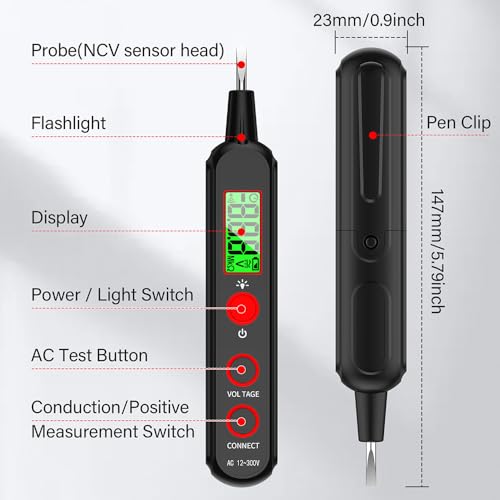 Smart Voltage Tester Pen, Non-Contact AC Detector with LCD, NCV Induction, Live/Neutral Identification, Breakpoint Detection & LED Flashlight, CAT II 300V for Home Repair, Electricians & DIY