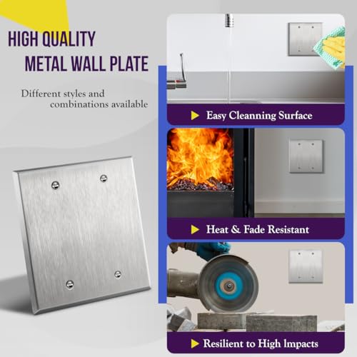 ENERLITES Double Blank Device Metal Wall Plate, 2-Gang, Silver, 10 Pack - color: Stainless Steel, size: 2 Gang - Standard