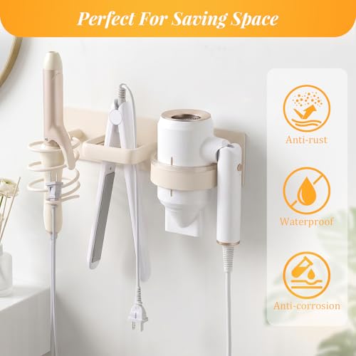 Hair Dryer Holder Curling Iron Holder Flat Iron, Curling iron holder wall mount, 3 in 1 Bathroom Hair Tool Organizer Rack for Universal Dryer,(milky white) - style: Circle style