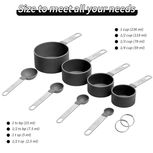 Measuring Cups Set Measuring Spoons Set, Nesting Measure Cups with Stainless Steel Handle, For Measuring Dry and Liquid Ingredients Small Teaspoon with Plastic Head (Black) - color: Black