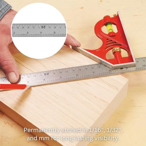 Kapro - 352 Combination Square - for Leveling and Measuring - Features Zinc Head, Stainless Steel Blade, Retractable Ledge, and Etched Ruler Markings - 12 Inch