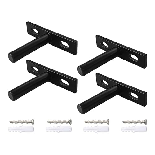 4Pcs 2 Inch Black Floating Shelf Brackets, Heavy Duty Hidden Shelf Supports, Concealed Blind Shelf Support for Wood Shelves DIY Home Decor, Includes Screws and Wall Plugs - size: 2 Inch