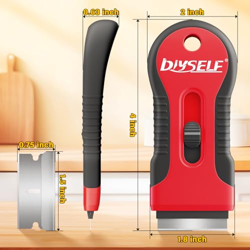 DIYSELF 2 Pack Razor Scraper, Glass Stove Top Scraper with 10 Blades - color: Red