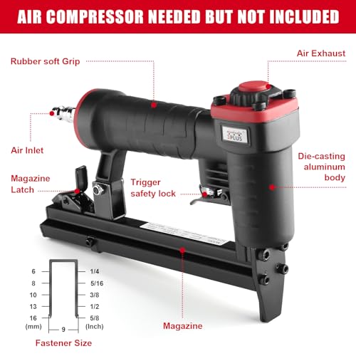 3PLUS H7116SP 22 Gauge 3/8-Inch Crown Pneumatic Upholstery Stapler for 71 Series Staples, 1/4-Inch to 5/8-Inch