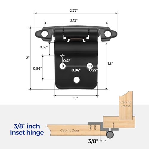 Ravinte 3/8" Inset Matte Black Cabinet Hinges 60 Pack (30 Pairs) - color: Matte Black