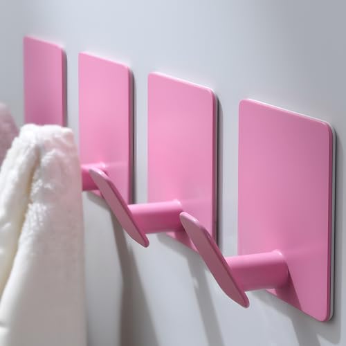DELITON 4 Pack Towel Hooks - Heavy Duty Wall Hooks for Bathroom, No Damage - color: Light Pink-4