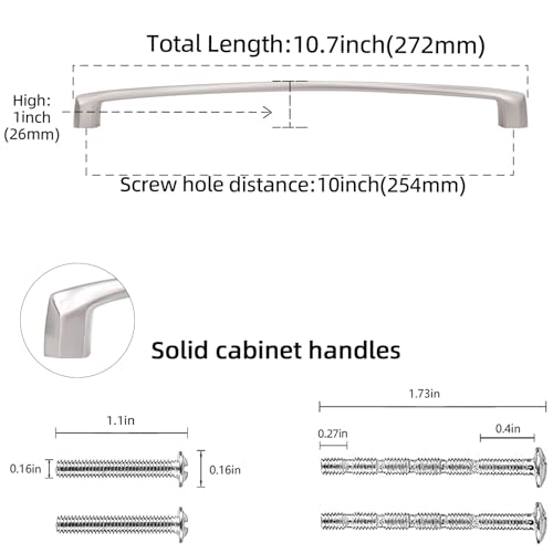 10 Pack 10 inch(254mm) Brushed Satin Nickel Kitchen Cabinet Handles Cabinet Pulls Sliver Drawer Pulls Kitchen Cabinet Hardware Handles Dresser Handles - color: Brushed Satin Nickel, size: 10'' Hole Center(254mm)